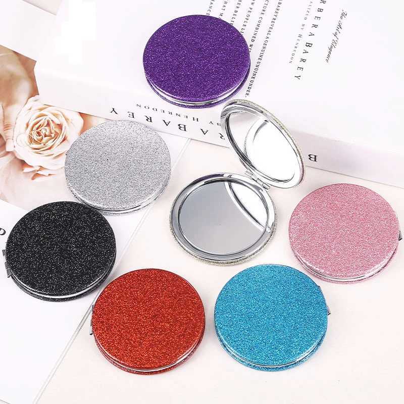 1pc Portable Glitter Round Makeup Mirror Hand Pocket Folding Cosmetic Mirror Double Face Make Up MirrorXJ241213