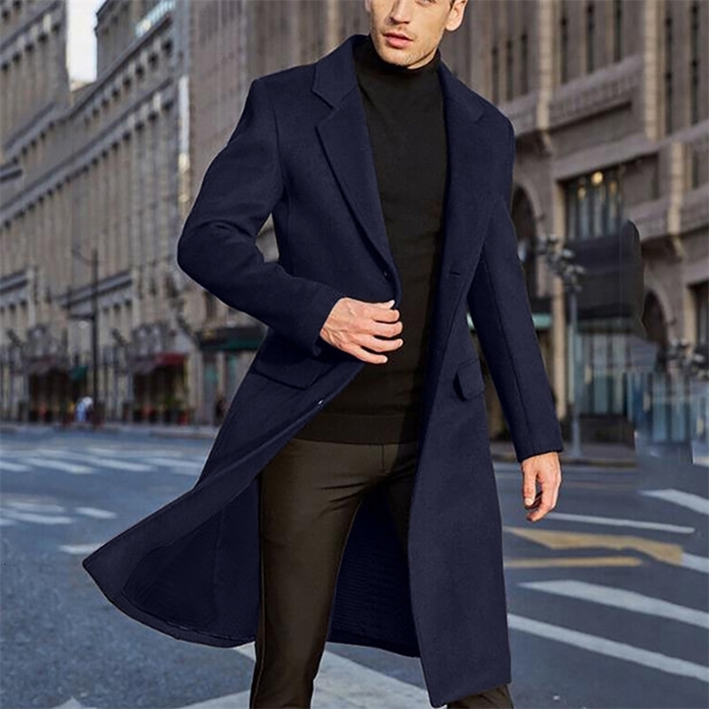 Classic mens reversible woolen casual trench coat for autumn and winter y240823