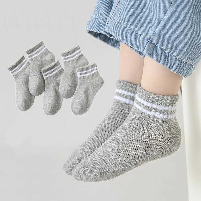 5 Pairs/Lot New Summer Children Socks Cotton Kids Girl Boy Fashion Black White Gray Pink For 1-12 Years Teen Student Baby Socks CL240824