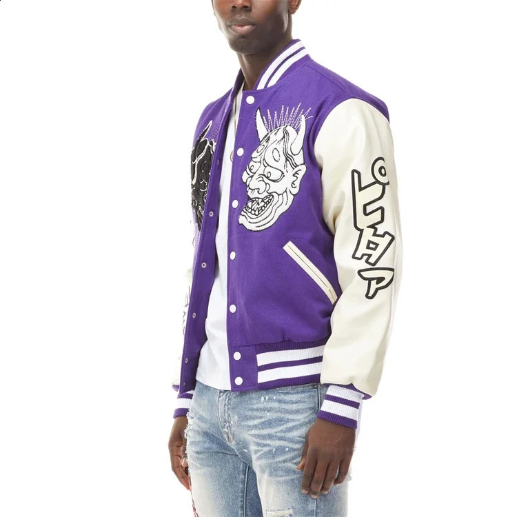 Customized Wool College Varsity Jacket For Men Leather Sleeve Plain Purple Lettermen Baseball Mens Versity Jacket 240824