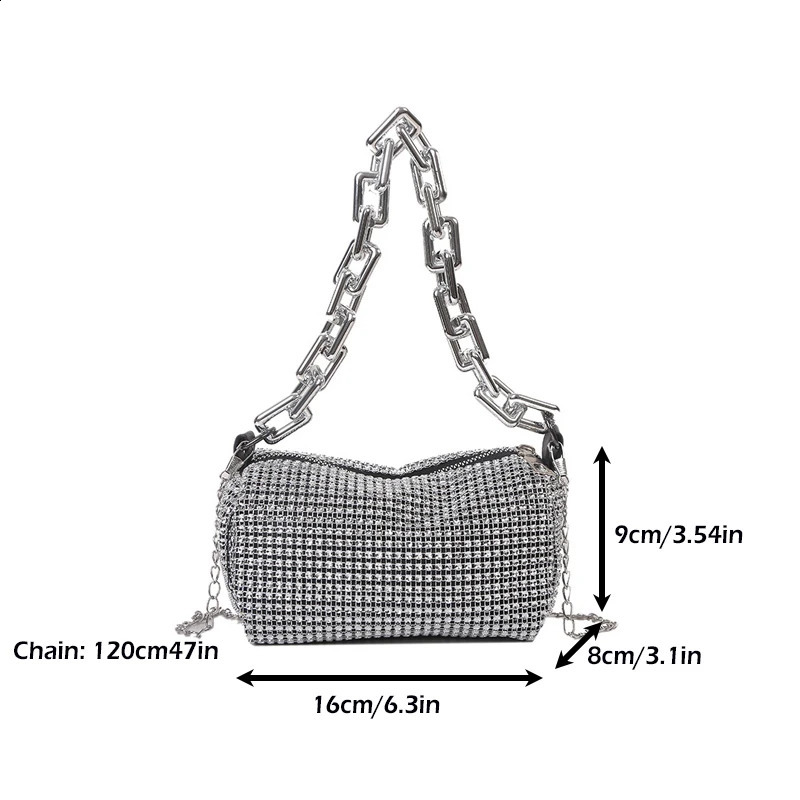 Fashion Diamond Chain Bag Womens Trend Solid Zipper Cross Body Underwear Messenger Evening Party 240823
