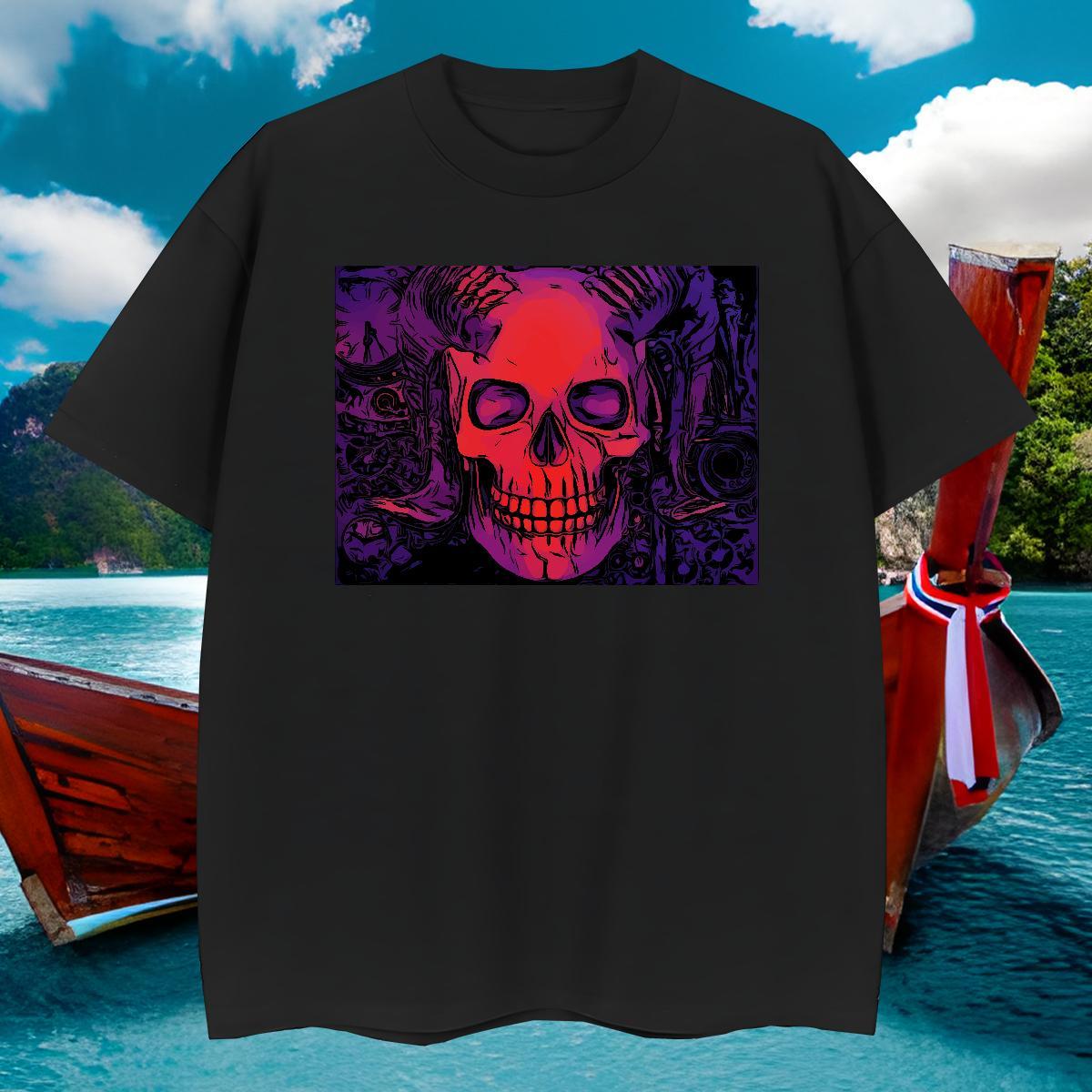 Comfortable T Shirt For Man 100% Cotton 230g skull Home Outdoor Custom Anime Breathable Crew Neck Men Tshirts Wholesale Top Tees