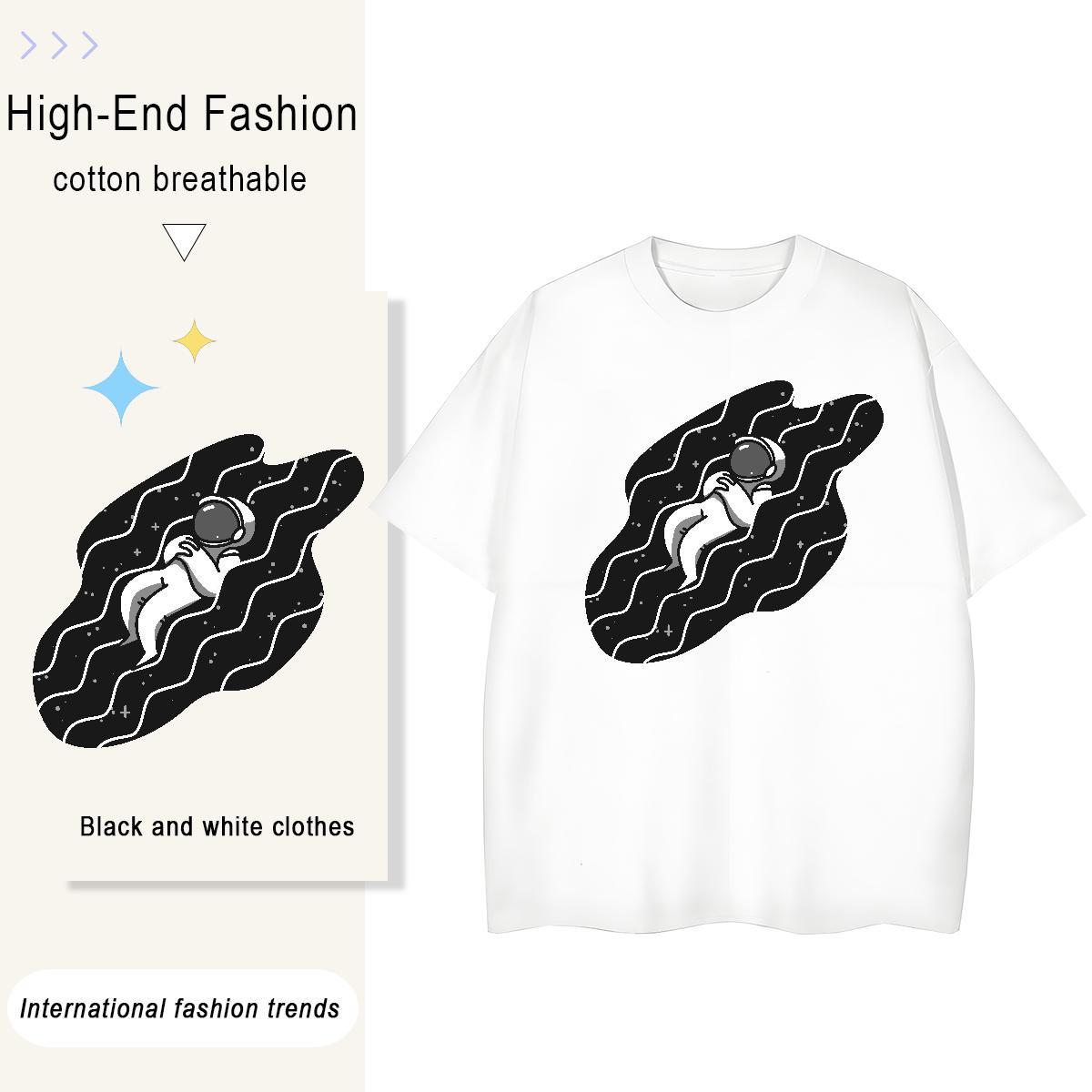 Female Womens Tshirts 230g Pure Cotton outer space High Street Hip Hop T-Shirts Crew Neck Cartoon Floral Printing Tops
