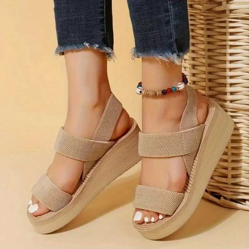 New Arrival 1 pair of womens minimalist wedge sandals with open platform and thick sole casual sandals with ankle straps and suspenders solid colored 