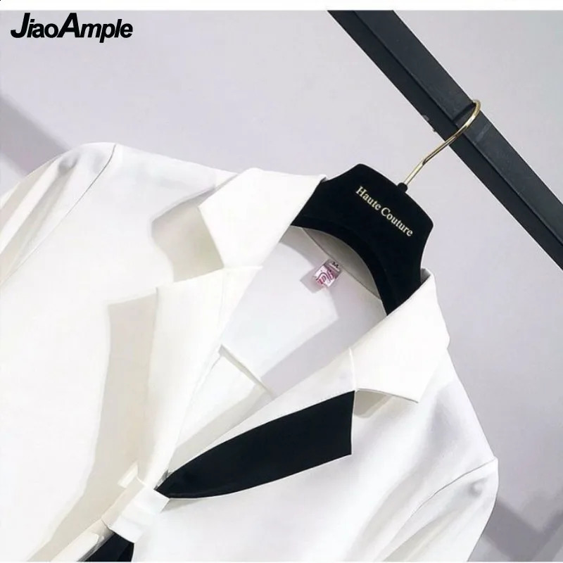 White Shirt Top Midi Skirt Two-piece Womens Professional Suit Korean Fashion Elegant Blouse Dress Set Female Clothes 240823