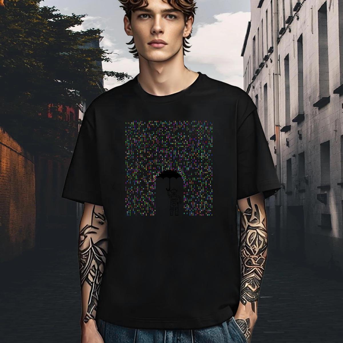 Loose Fit Mens T Shirts 100% Cotton 230g robot Daily Wear Custom Printed Breathable Short Sleeve Men Clothes T-Shirt Fashion Casual Tops Shirt