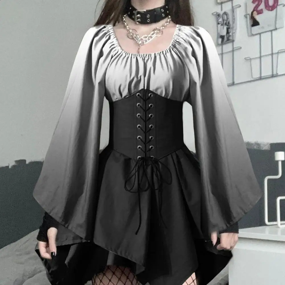Retro 80s dress gradient color matching retro batsleeves performance stage womens Halloween roleplaying 240823