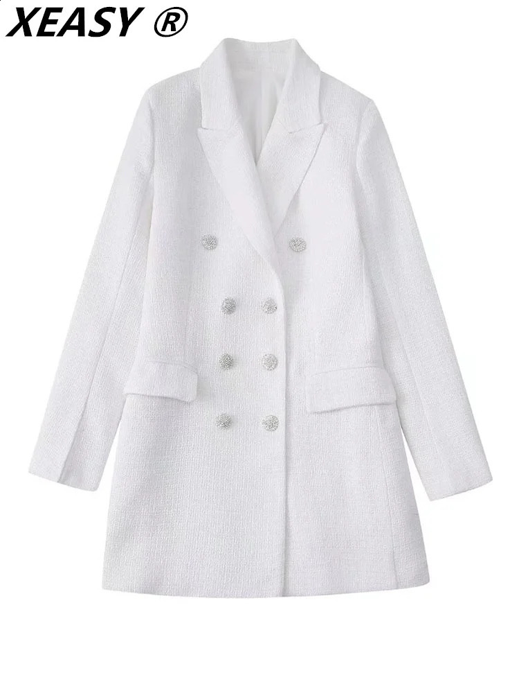 XEASY Elegant Dresses For Women White Dress Mini Womens Clothing Vintage Suit Dress Long Sleeve Tweed 240824