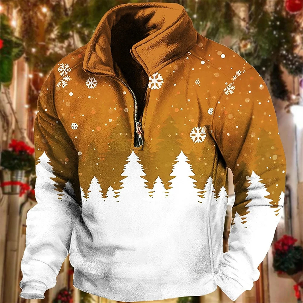 Fashion Zipper Sweatshirt Men Christmas Vintage Polo Jacket Autumn Pullover Casual Long Sleeve Tops Clothes For Mens Clothing 240823