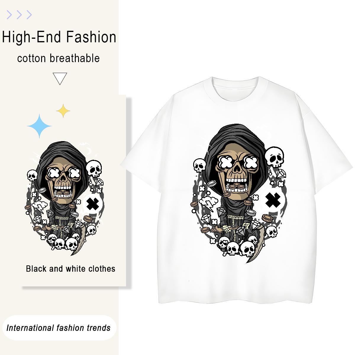 Soft T-Shirts for Men 230g 100% Cotton skull Home Outdoor Oversized 4XL Breathable Short Sleeve Men Clothes T-Shirt Fashion Casual Tops