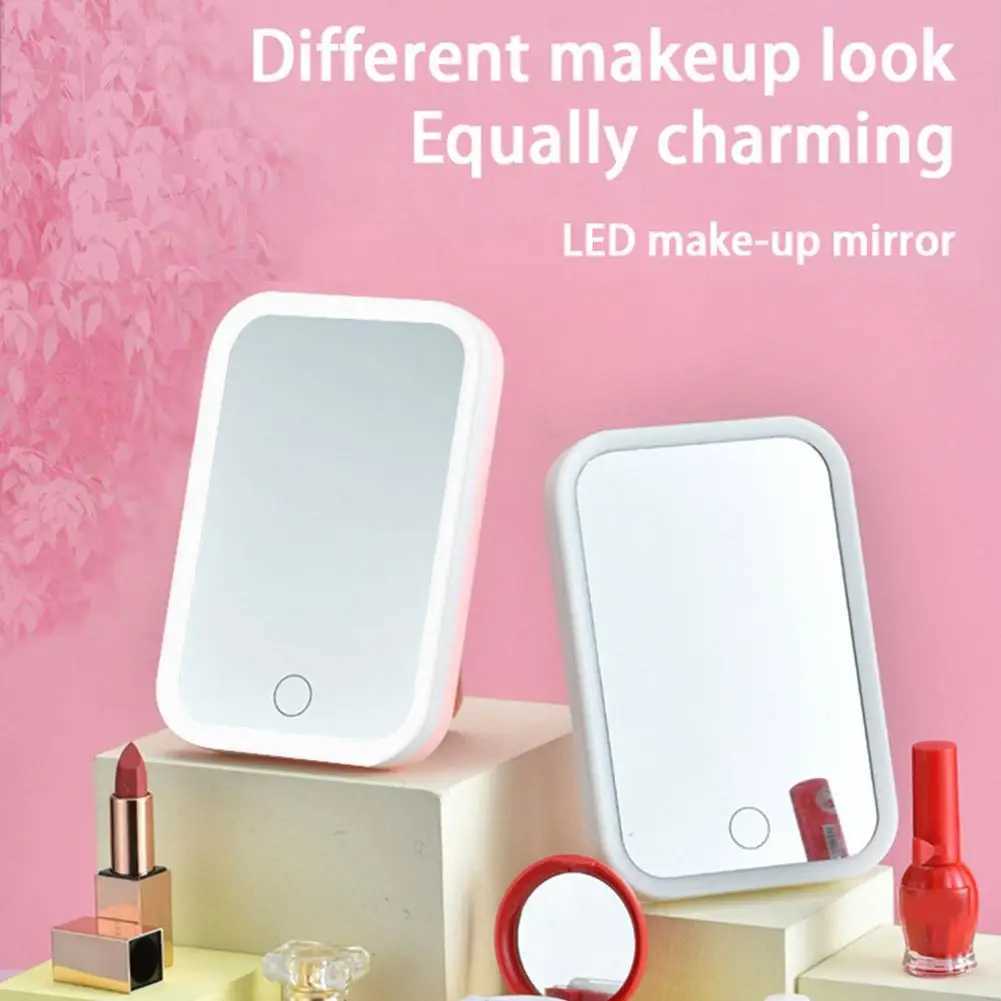 Portable Folding Mirror Lighted Mirror LED 3Colors Modes Mirror Travel USB Dressing Table With Makeup Light Charging Z9K1XJ241213