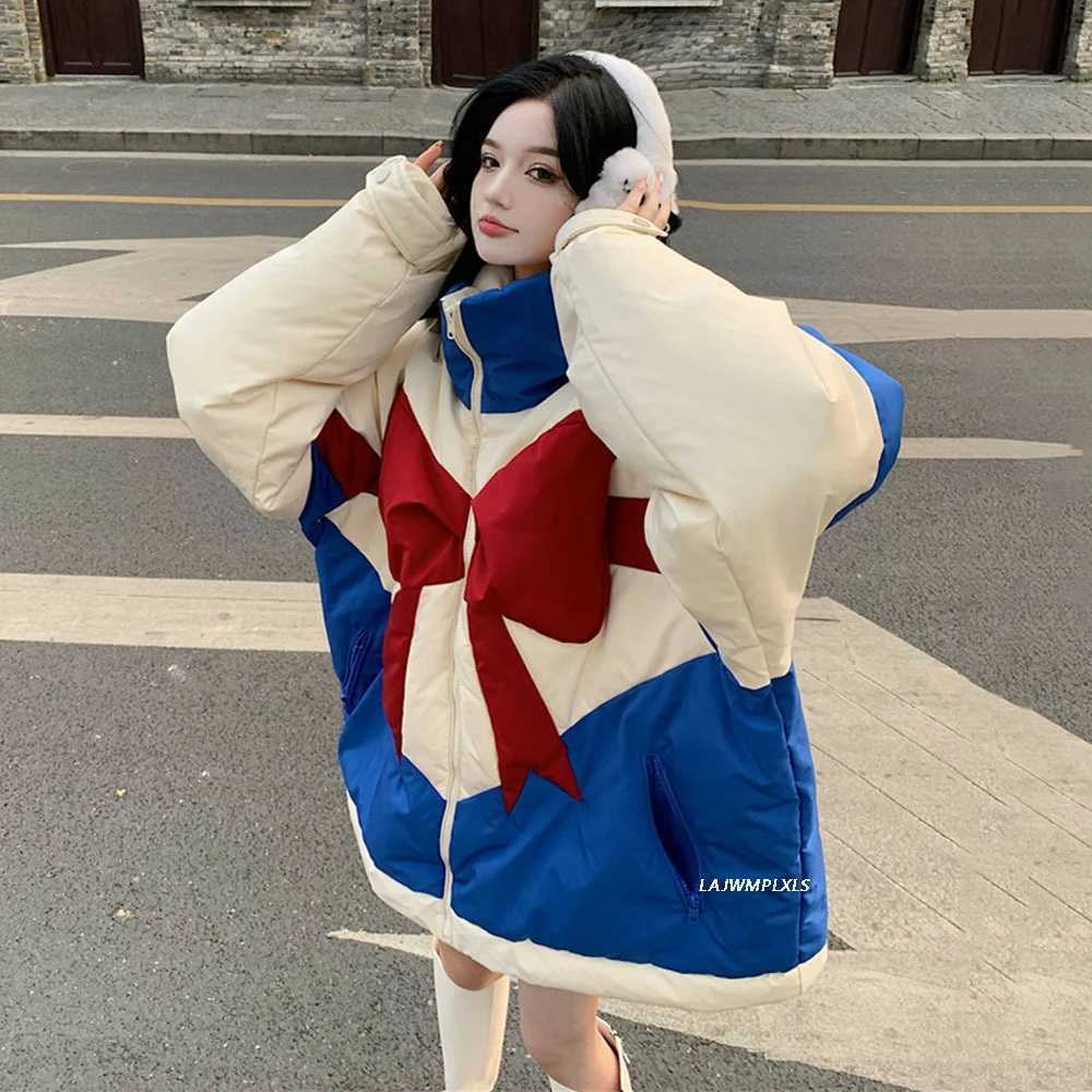 Women's Down Parkas Cotton Korean Kawaii Down jacket womens 2023 Winter New Sesign Temperament Bow Loose Thick warm parkas Y240824VXTR
