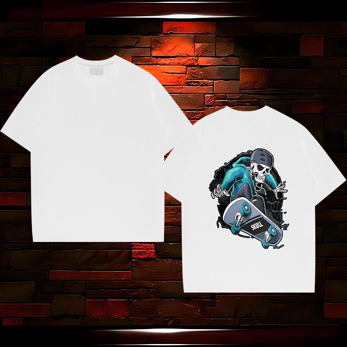 Cool Design T Shirts Men 230g Cotton skull Casual Beach Black White Pure Cotton Tshirts 2024 DIY Tops Shirt