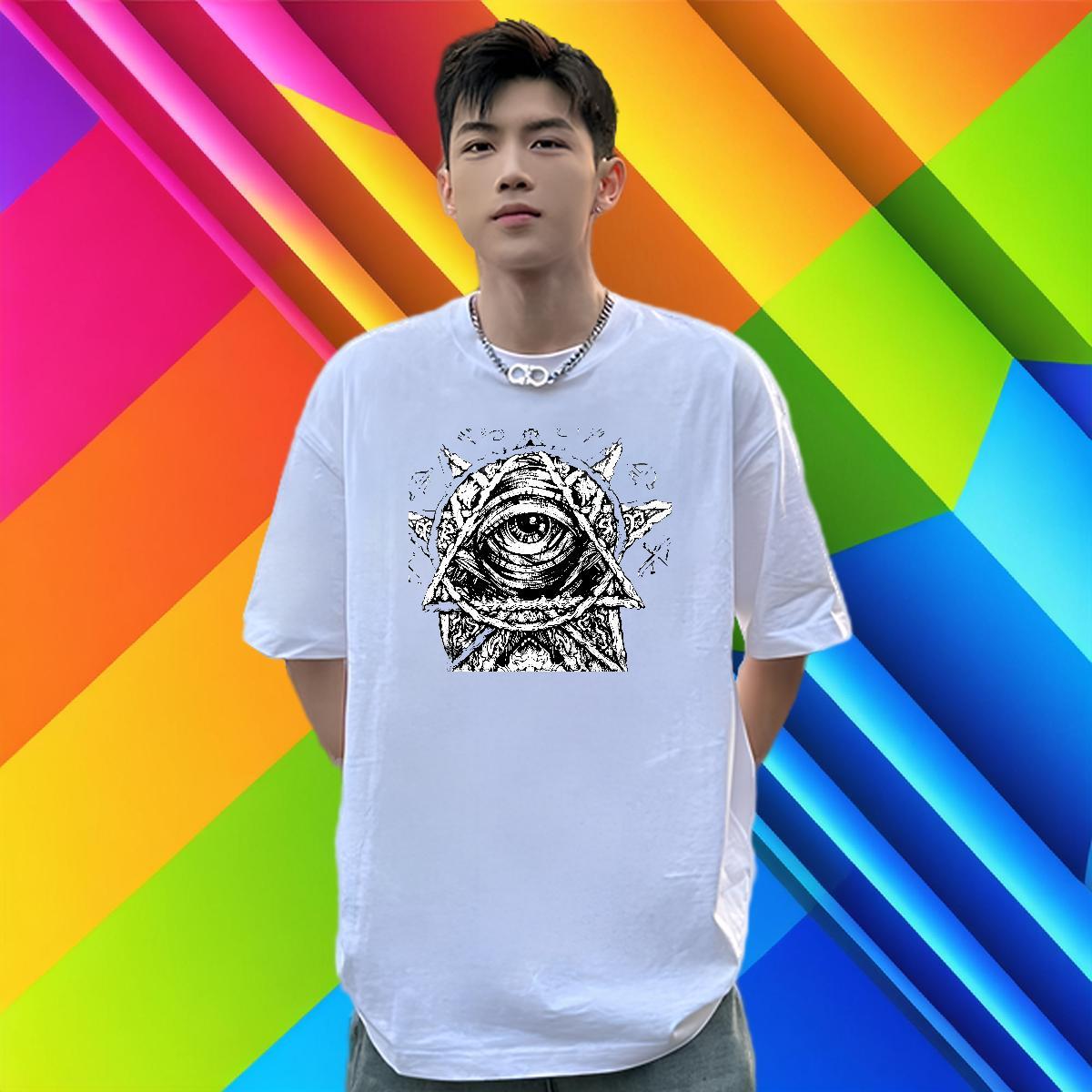 Loose Fit T Shirt For Man 100% Cotton 230g eye of the devil Sport DIY Breathable Men Clothes T-Shirt Customized Tops