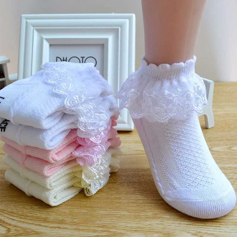 Baby Girls Ankle Socks Breathable Cotton Lace with Ruffle Princess Mesh Sock Children White Pink Yellow Kids Toddler Dance Socks CL240824