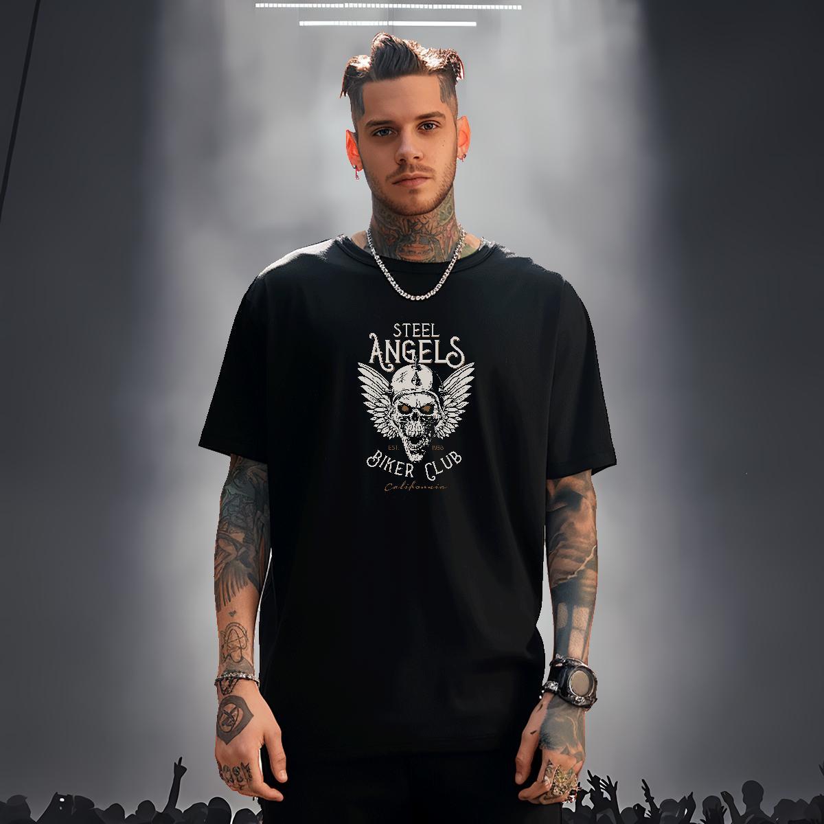 Classic Mens T Shirts 230g Cotton skull Casual Black White Breathable Crew Neck Men Tshirts Fashion New Wear