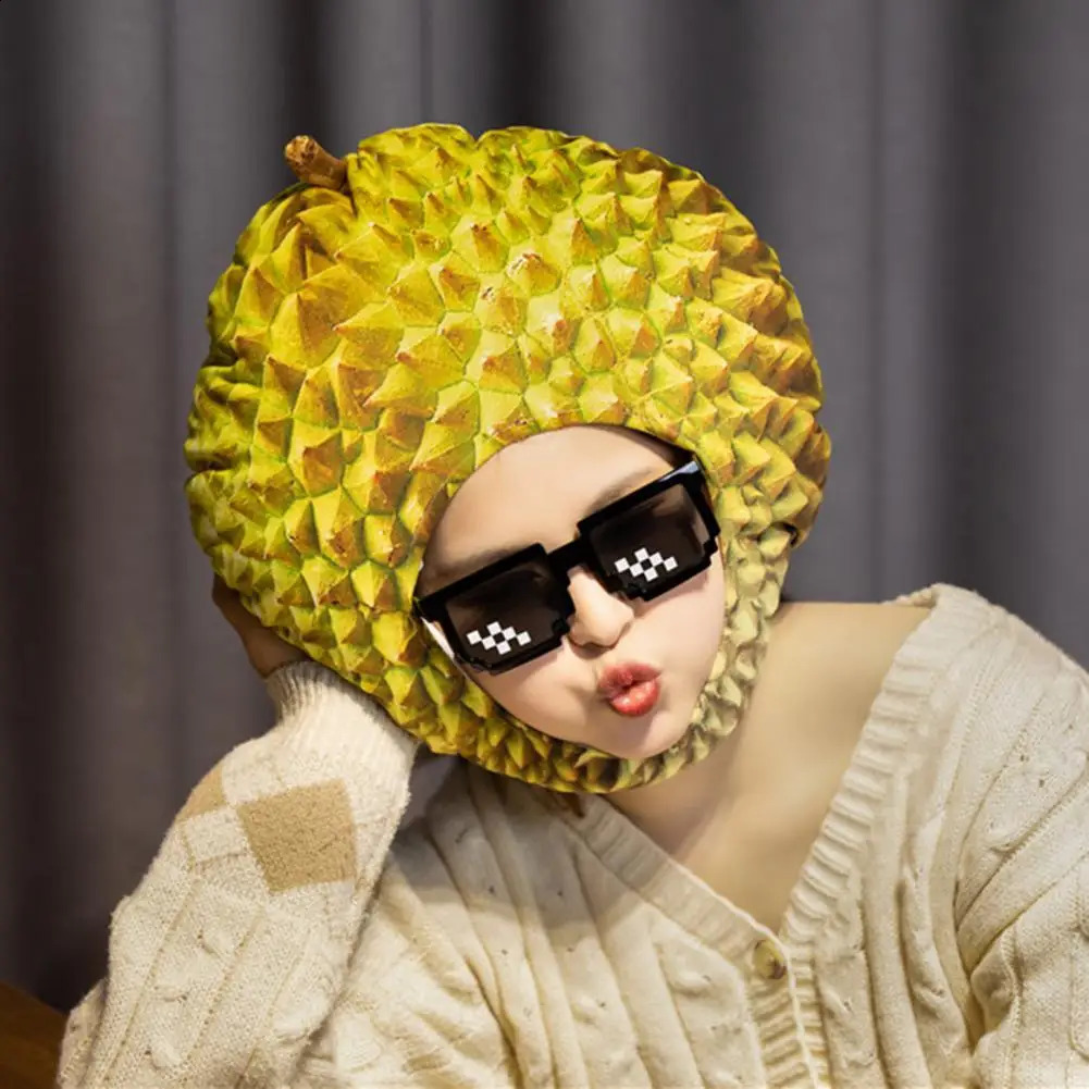 Cartoon Plush Durian Hat Fruit Headgear Simulation Durian Hat Cute Funny Decorative Selfie Cosplay Party Hats Performance Props 240823