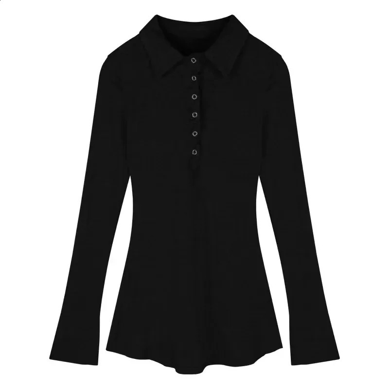 Sexy Mini Dress Polo Collar For Women Autumn Long Sleeve Aesthetic Slimming Bodycon Skirt Pure Desire Fashion T-dress 240823