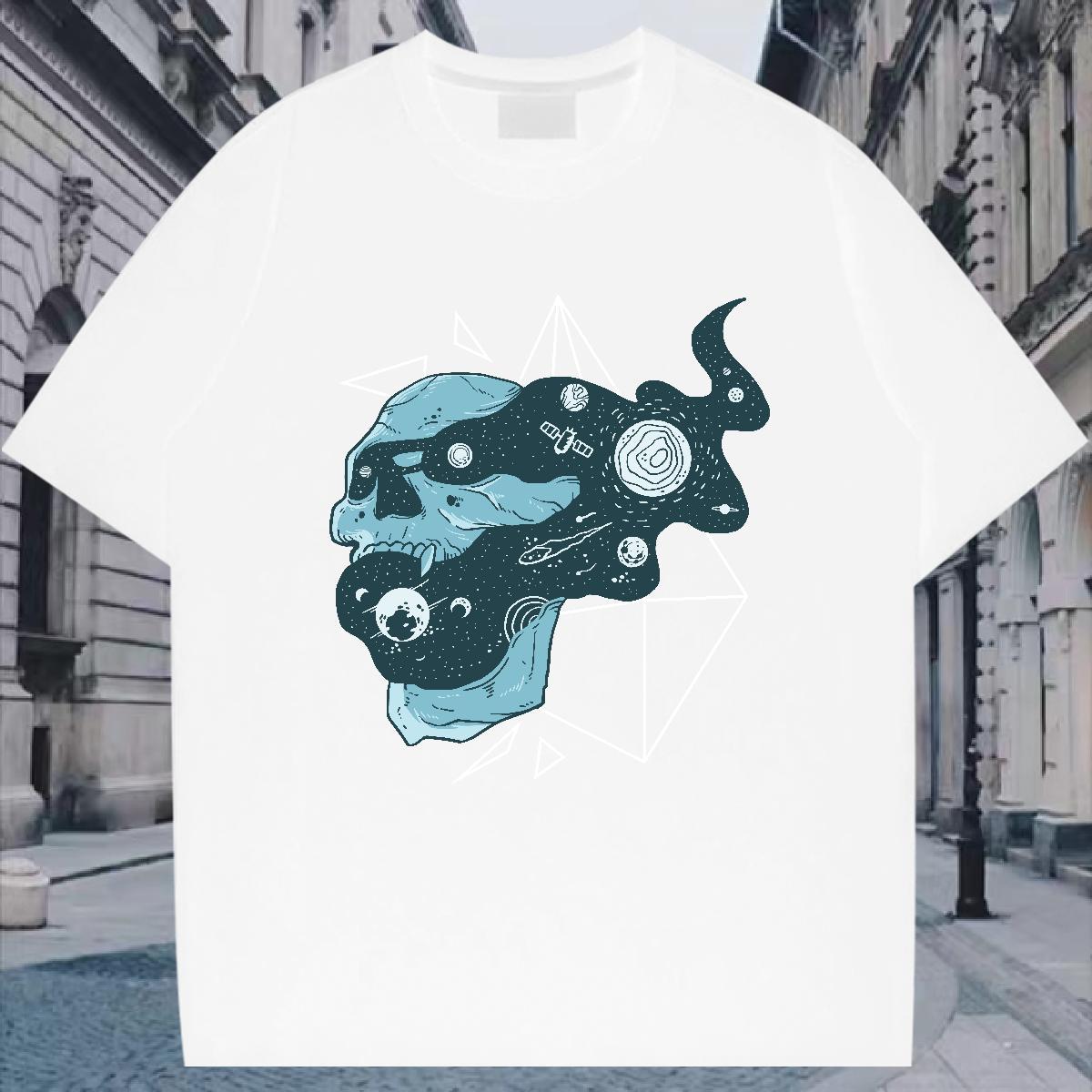 Wholesale Men T Shirts 230g Pure Cotton skull Street Casual Graphic Short Sleeve Soft Men Tshirts New Tops Shirt