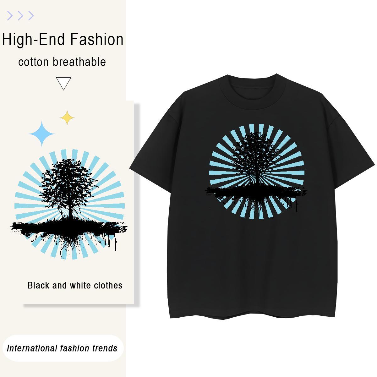 Brand Men Tshirts tree High Street Hip Hop 230g Cotton Tee Shirt Round Neck Short Sleeve Popular Mens T Shirts Custom Printed