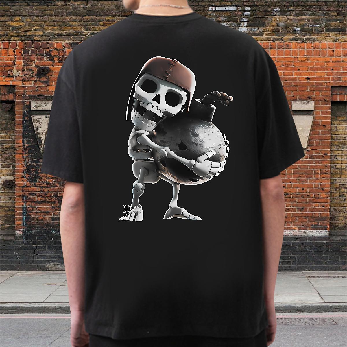Loose Fit T-Shirts for Men 230g Pure Cotton skull Street Wear Custom Printed Breathable Short Sleeve Mens Tshirts 2024 Clothes