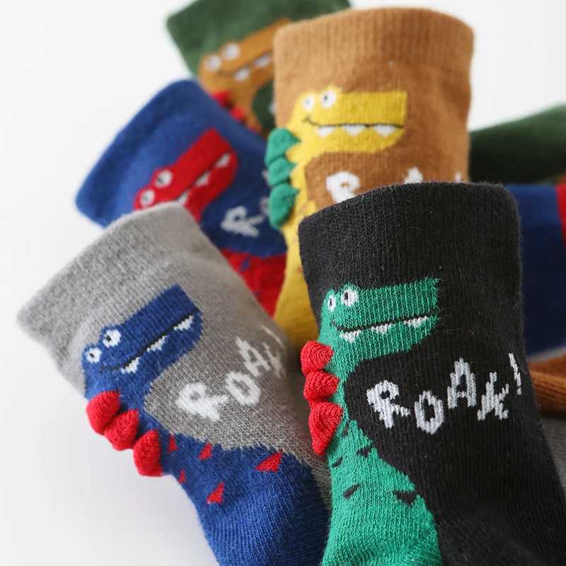 5 Pairs Boys Socks Cute Cartoon Dinosaur Pattern Cotton Comfortable Breathable Kids Socks CL240824