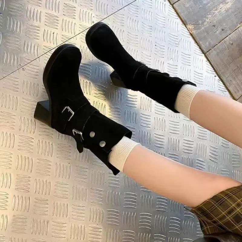 Womens warm boots Western style cow leg boots stacked solid frosted pleated shoes and pedal shoes 240823