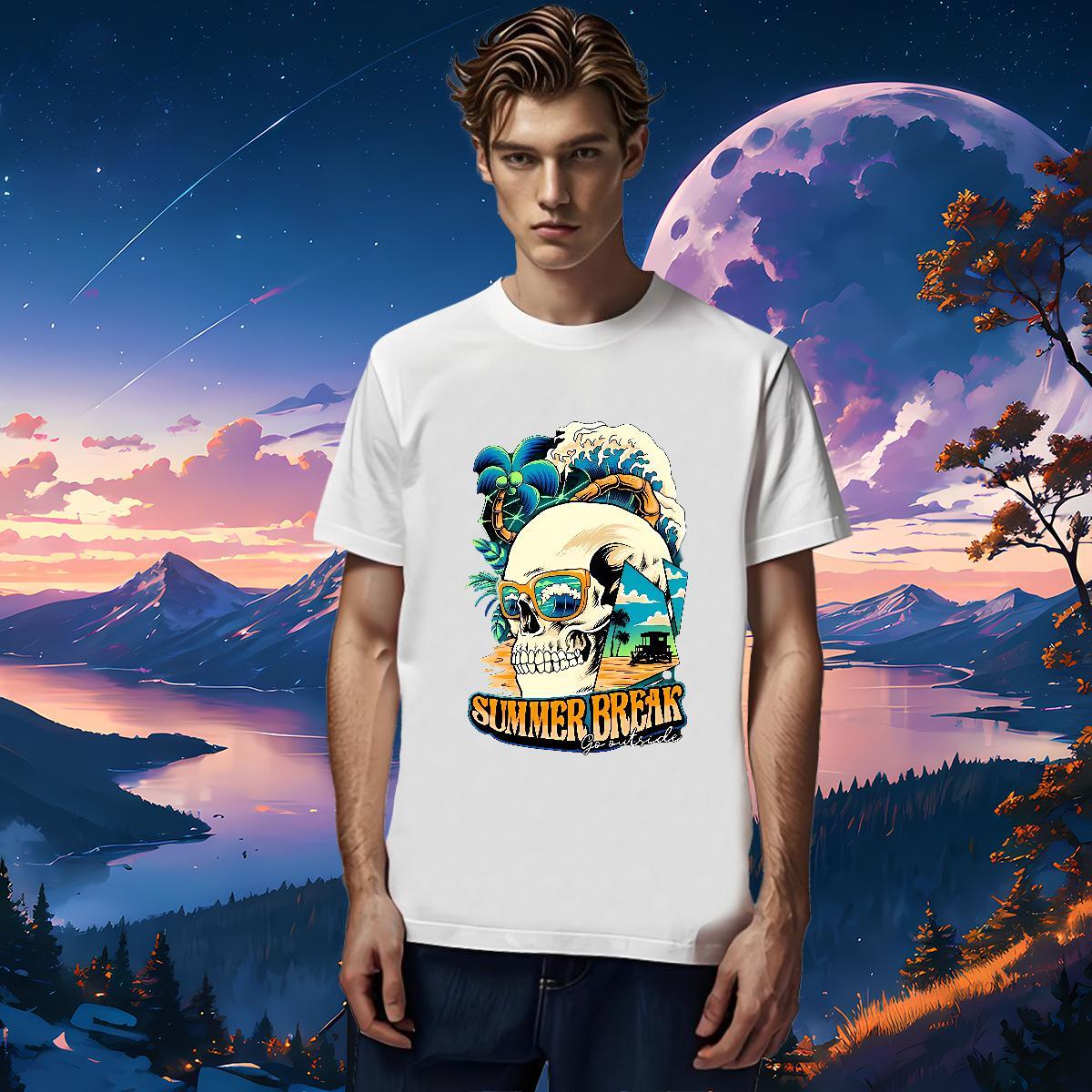Loose Fit T Shirts Men 100% Cotton 230g skull Outdoor Plus Size Custom Crew Neck Tshirts DIY Customized Tees Shirts