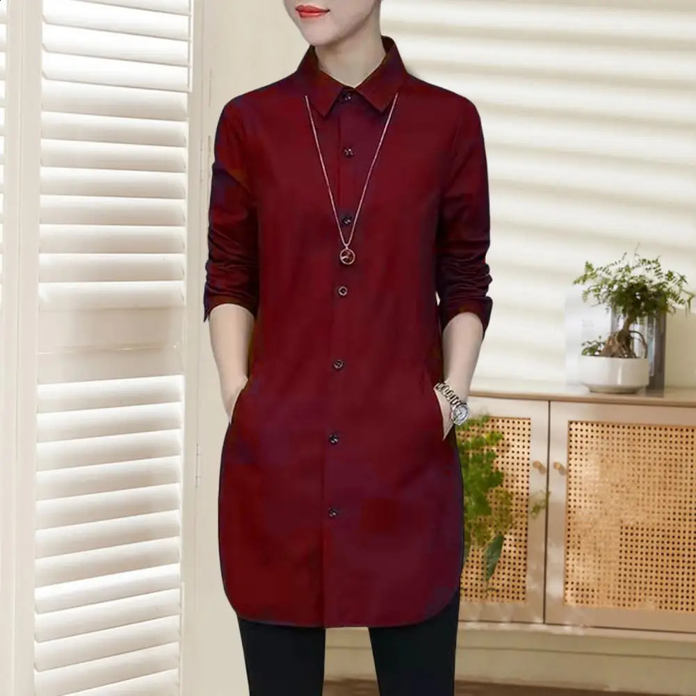 Women Shirt Solid Color Long Sleeve Single Breasted Turndown Collar Loose Streetwear Spring Summer OL Basic Shirt Blouse 240823