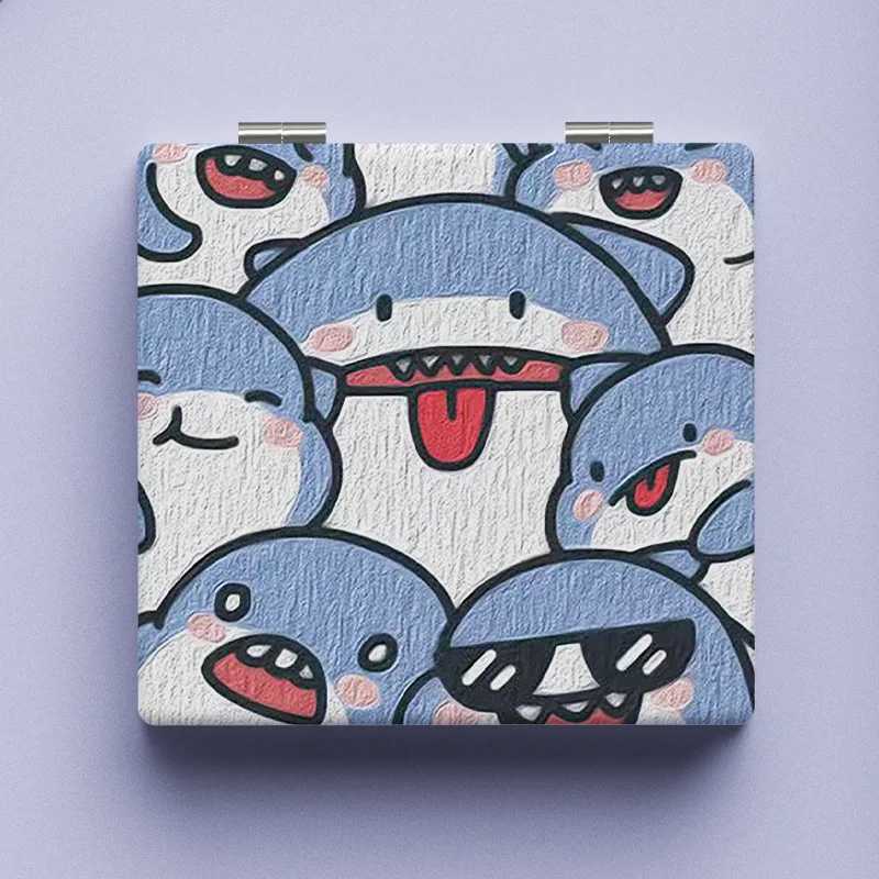 Cartoon Animal Folding Makeup Mirror PU Leather Mini Double-Sided Cosmetic Mirror Portable Girls Square High-Definition MirrorXJ241213