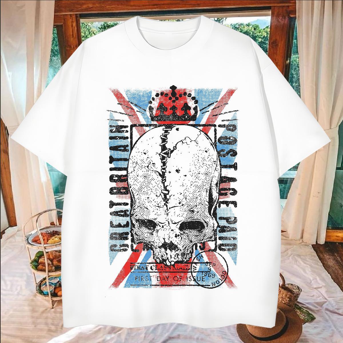 Free Shipping Men T Shirts 230g 100% Cotton skull Anime Printing Street Skull Round Neck Short Sleeve Men Tshirts Wholesale Tee Shirt