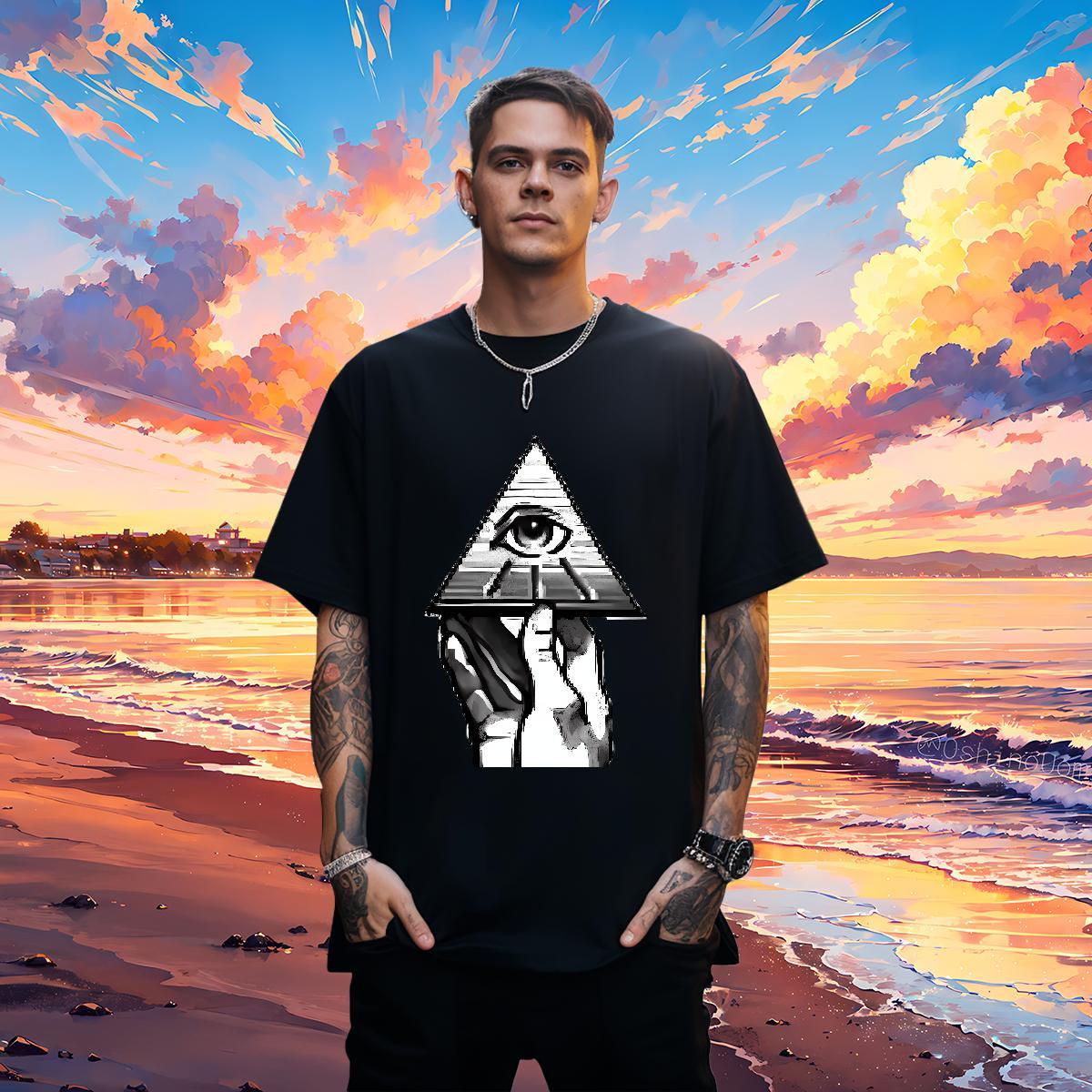Brand Mens T Shirts 100% Cotton 230g eye of the devil Street wear Hip Hop DIY O Neck Short Sleeves Men Tops Tees DIY Customized Polos