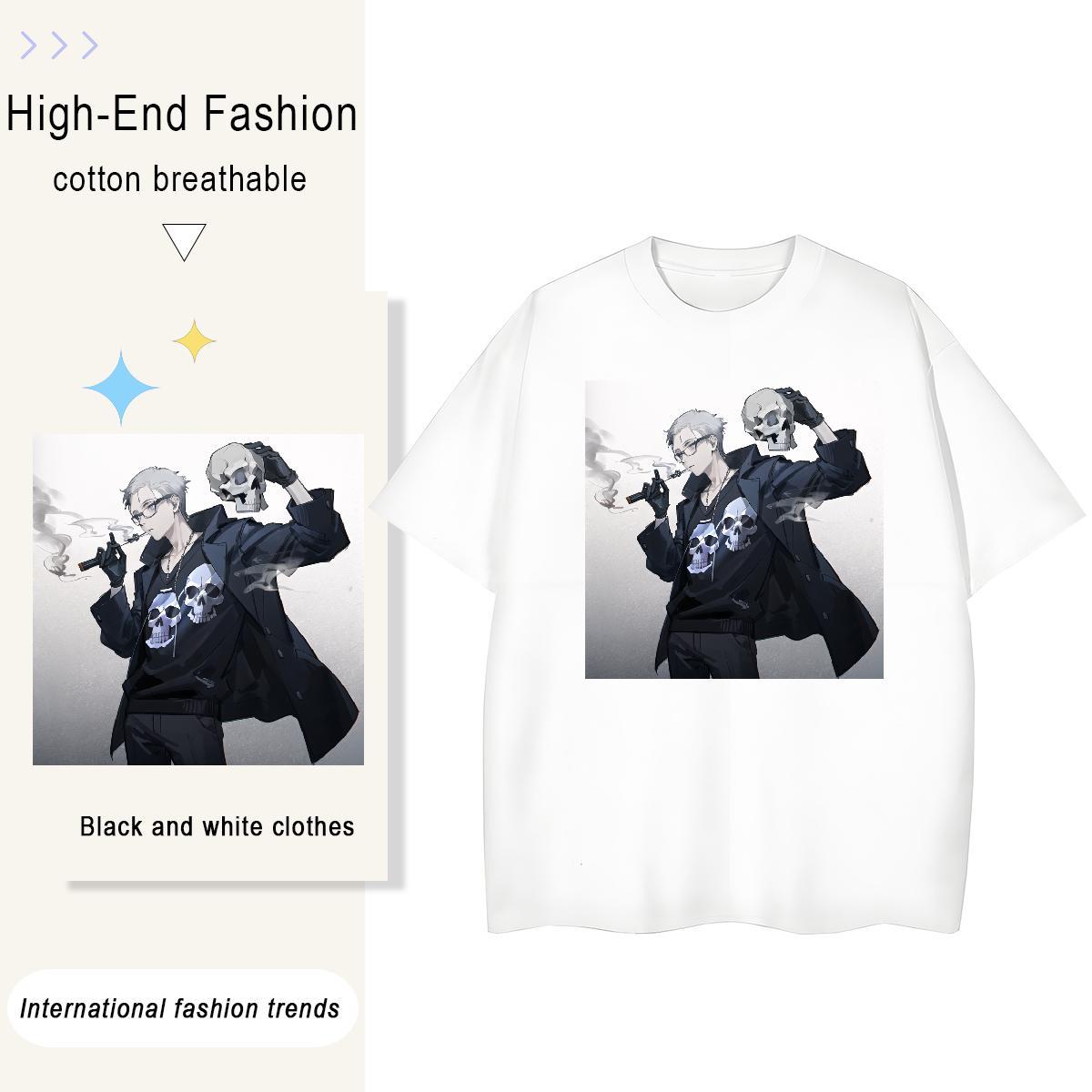 Brand T Shirts Men 230g 100% Cotton skull Daily Outfit Custom Printing Breathable Crew Neck Mens Tshirts Classic Polos