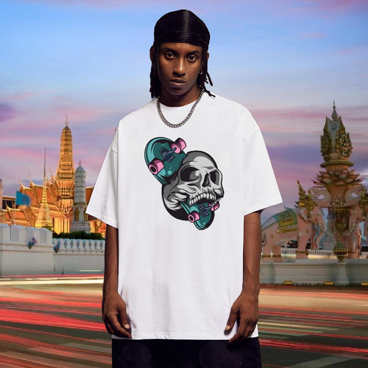 TOP Quality T-Shirts for Men 230g 100% Cotton skull Anime Printing Street Black Oversized Pure Cotton Men Tshirts New Designer Tops Shirt