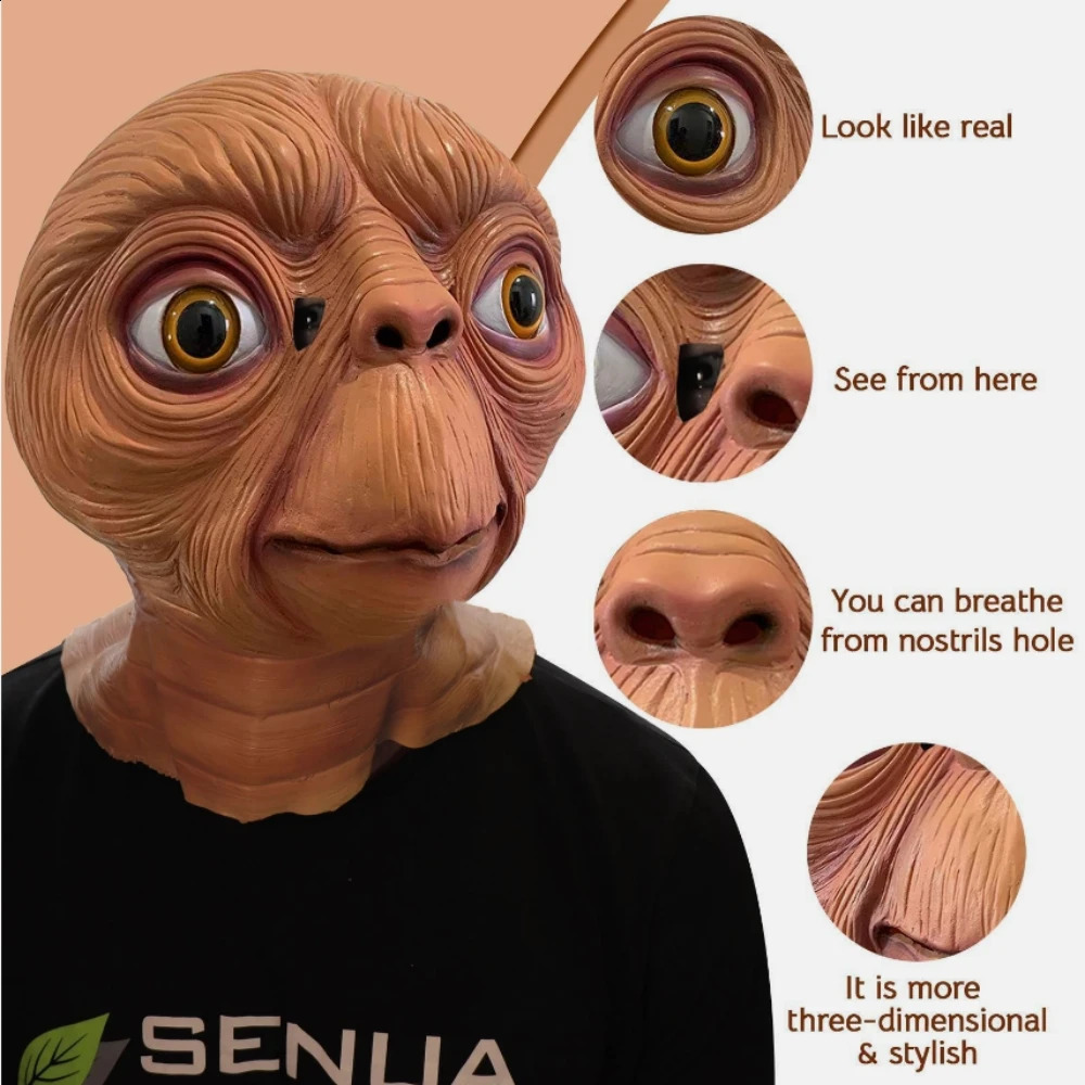 E. T. Alien Mask Cosplay UFO Latex Mask Halloween Full Head Costume Props Carnival Dance Party Fancy Dress Horror Head Cover 240830