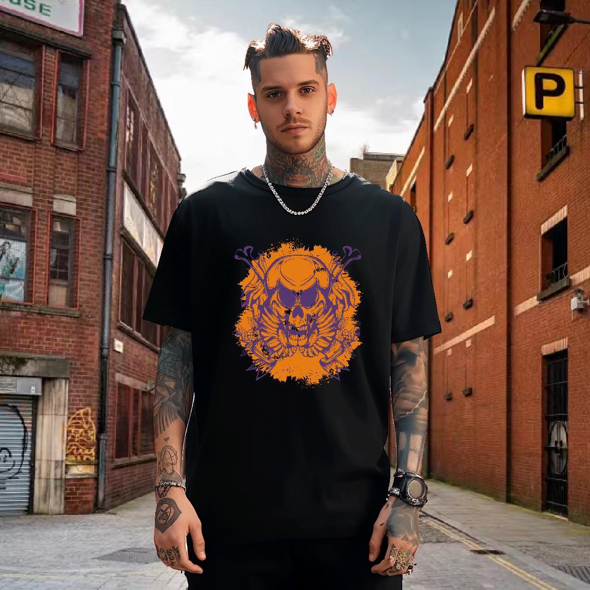 Loose Men T Shirts 230g Pure Cotton skull High Street Hip Hop Oversized 4XL Short Sleeve O-Neck Tshirt for Man Woman Fashion Tshirts