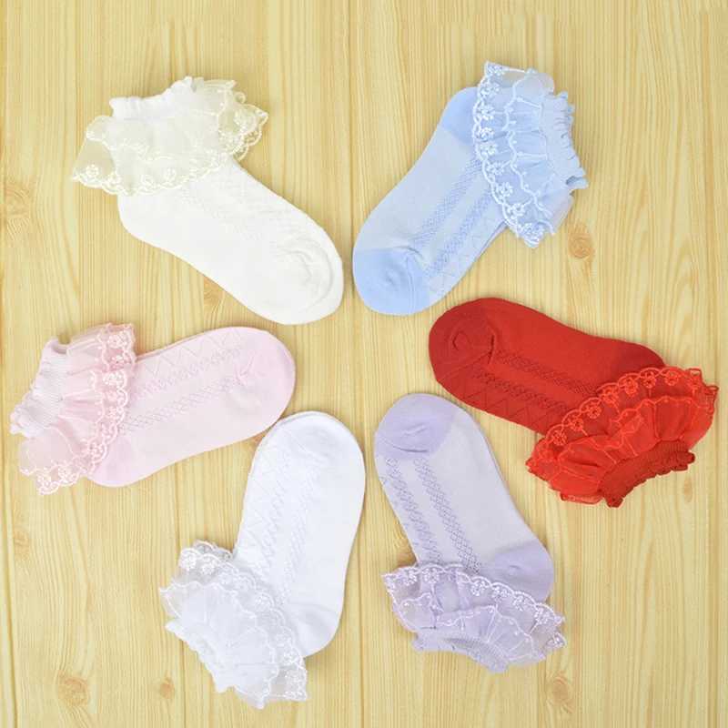 Children Dance Sock Non-Slip Summer Cotton Children Short Sock Breathable Thin Mesh White Ruffle Frilly Girl Princess Sock 1-15Y CL240824