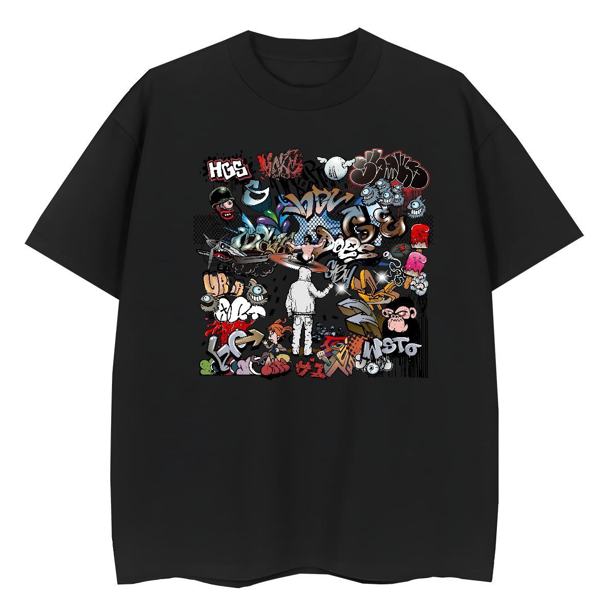 Nice Tshirt for Man Woman 100% Cotton 230g painting Street Womens T Shirts Breathable Crew Neck DIY Anime Printed Top Tees