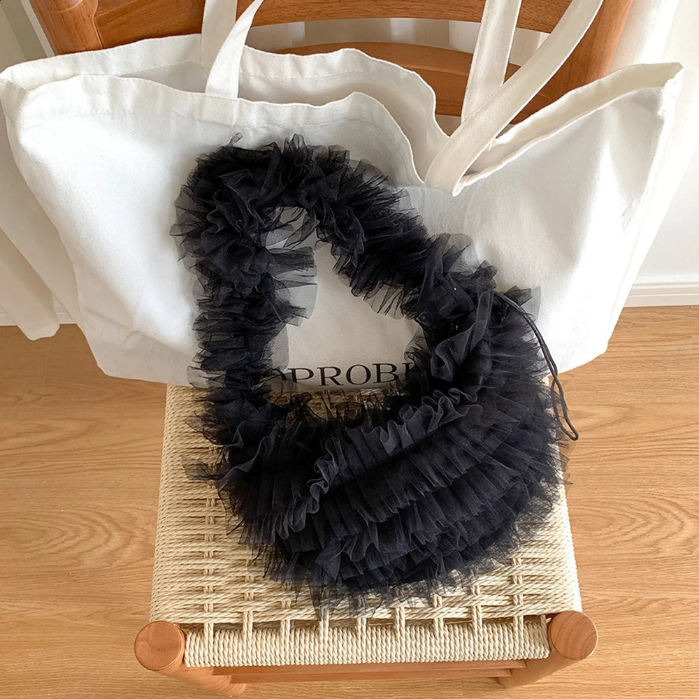 3 Cute mesh shoulder bag ruffled edge fluffy lace homeless ner handbag womens wallet 240823 4
