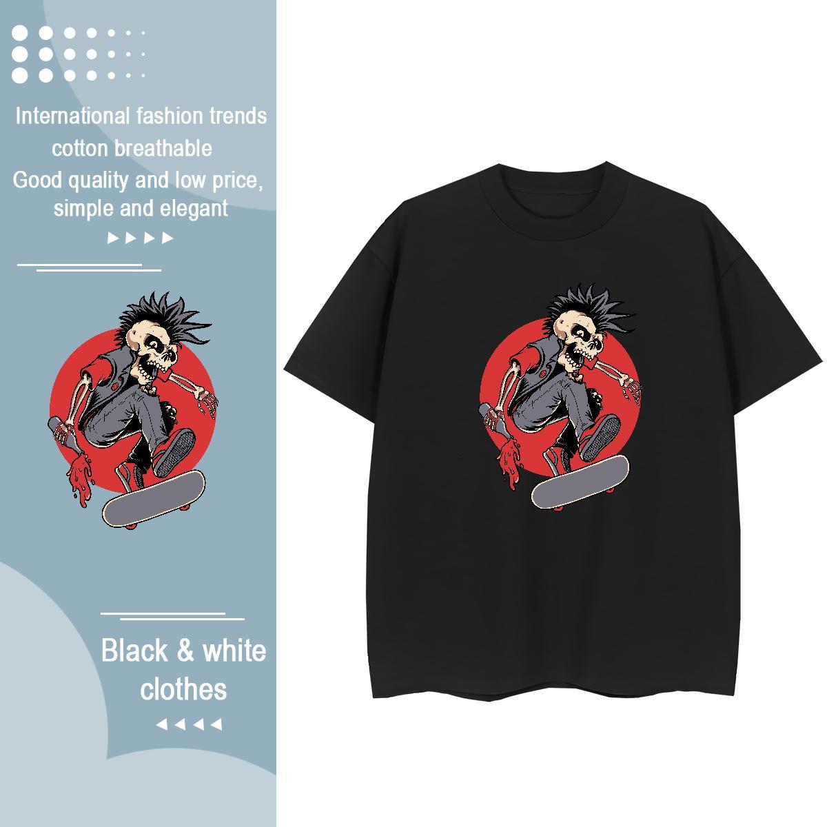 Cool T-Shirts for Men 230g 100% Cotton skateboarding Daily Outfit Custom Big Size Breathable Short Sleeve Men Tees Casual New Tops Shirt