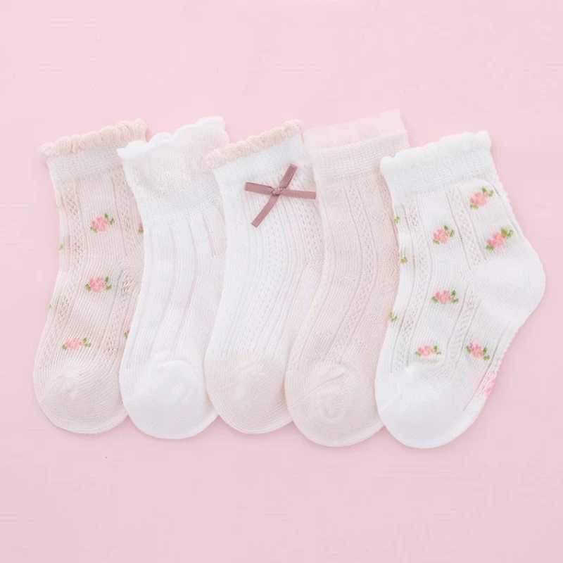 5Pairs/Lot Cute Floral Kids Socks For Girls Boys Cartoon Princess Children Sock Casual Summer Mesh Thin Flower Soft Cotton Socks CL240824