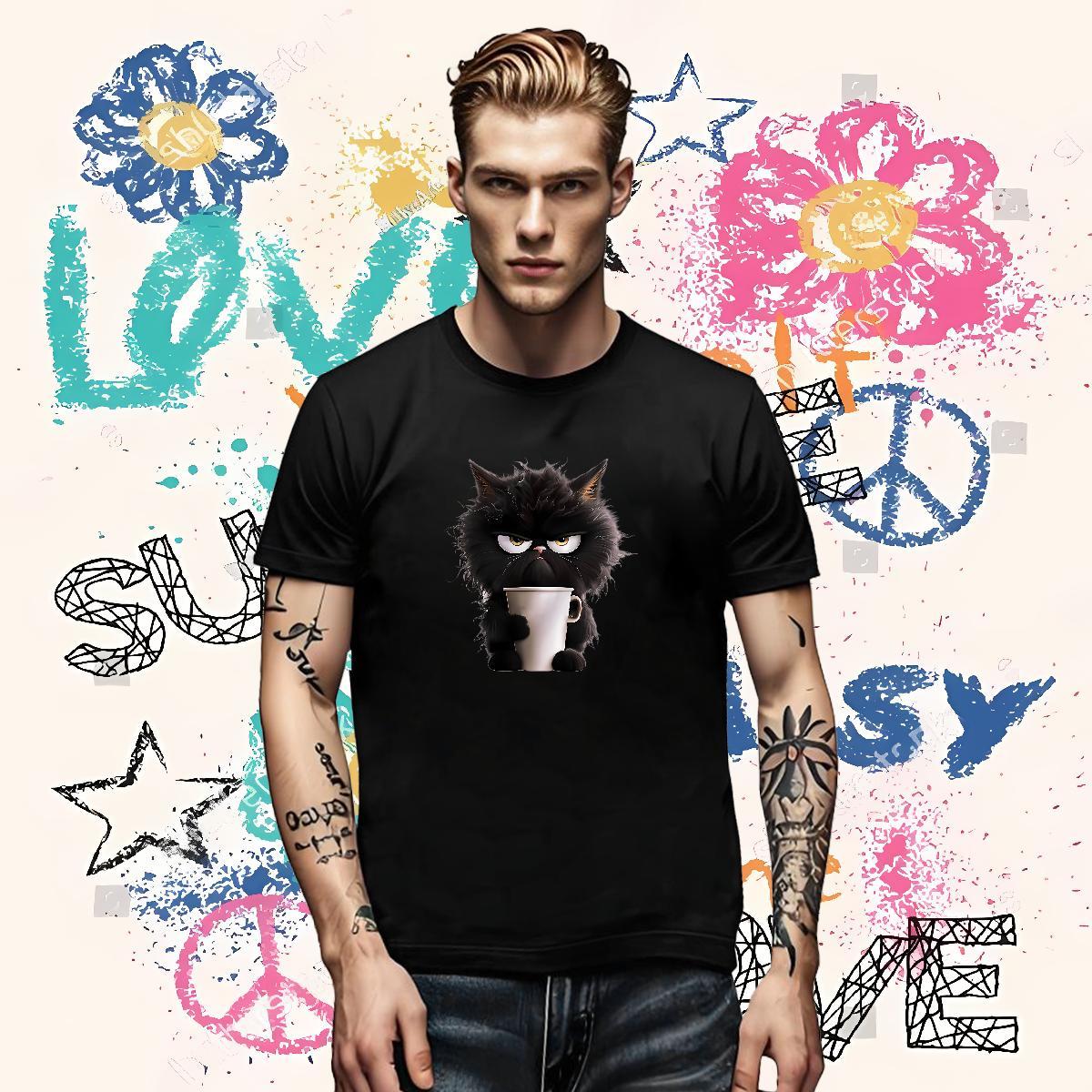 2024 DIY Men Clothes T-Shirt cat Street wear Hip Hop 230g Pure Cotton Tops Shirt Breathable Designer Man T Shirts Custom Printed
