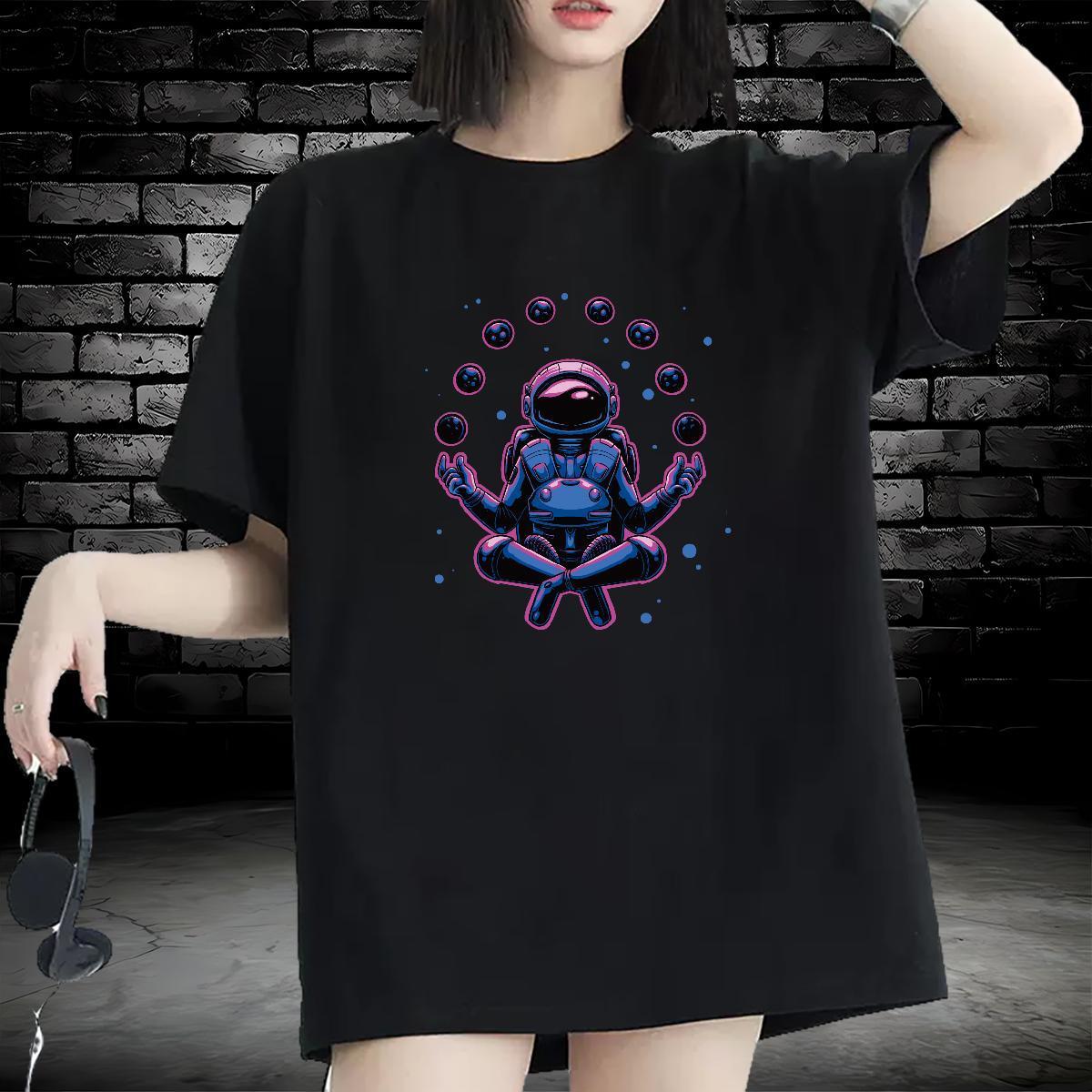 High quality Women Tees 100% Cotton 230g cosmonaut Beach T Shirt For Woman Round Neck Short Sleeve White Plus Size Clothes Shirt