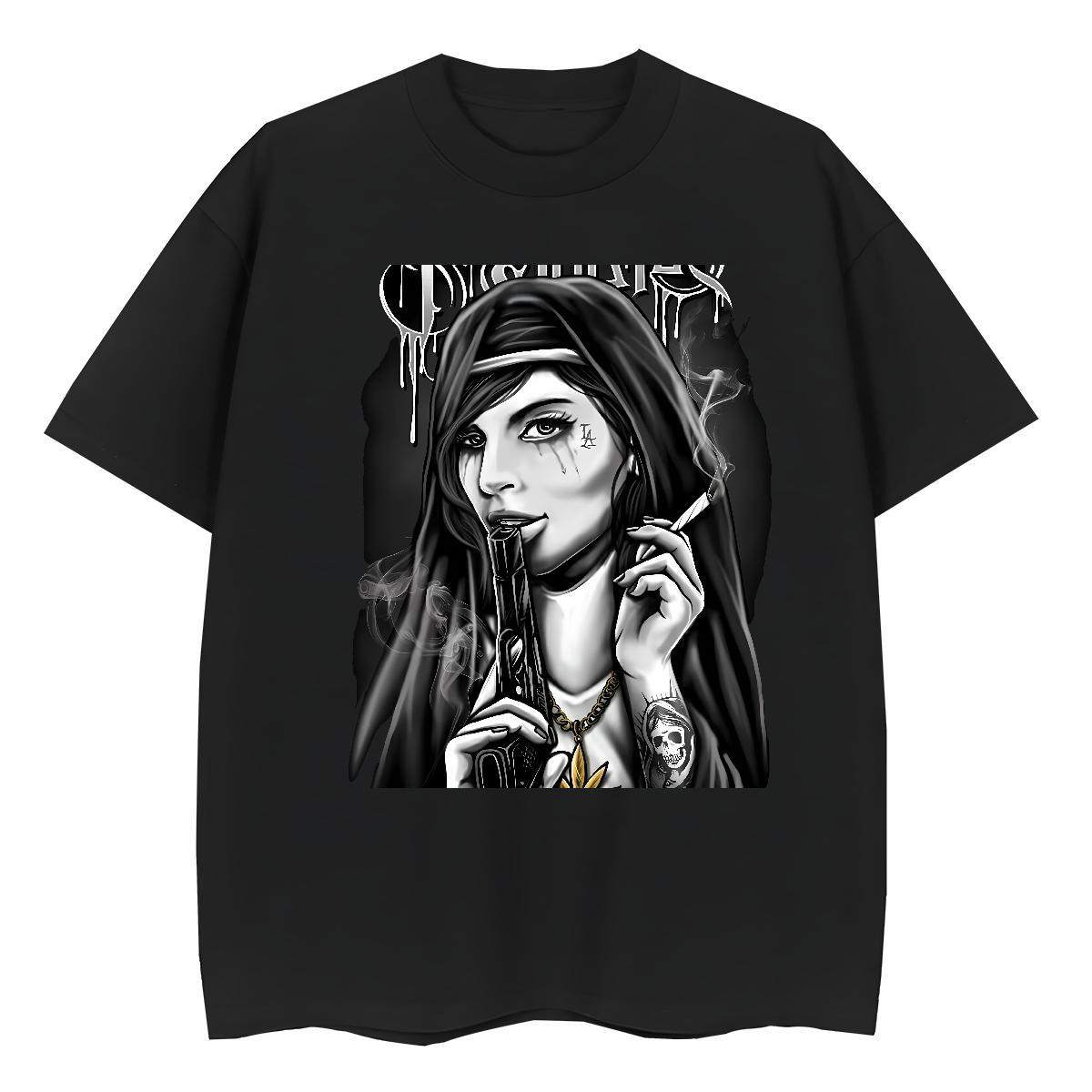 Loose fit Woman Tshirt 230g Pure Cotton nun Sport T shirt Crew Neck Breathable Black Oversized Clothings