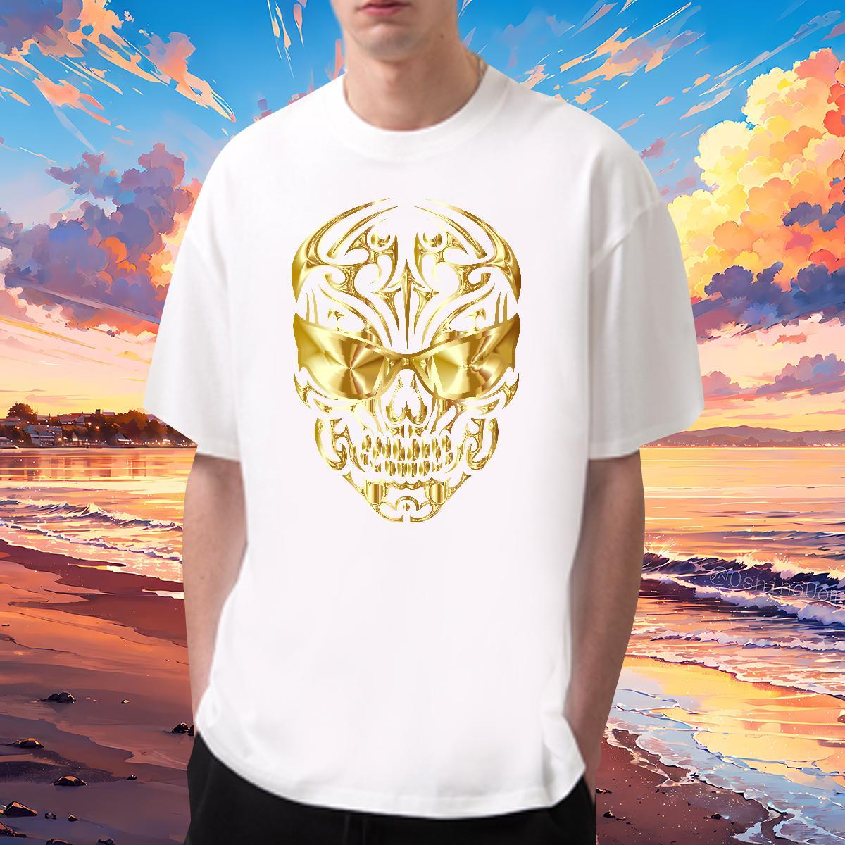 Brand T-Shirts for Men 230g Pure Cotton skull Street Cartoon Print O Neck Short Sleeves Tshirt for Man Woman DIY Customized Clothings