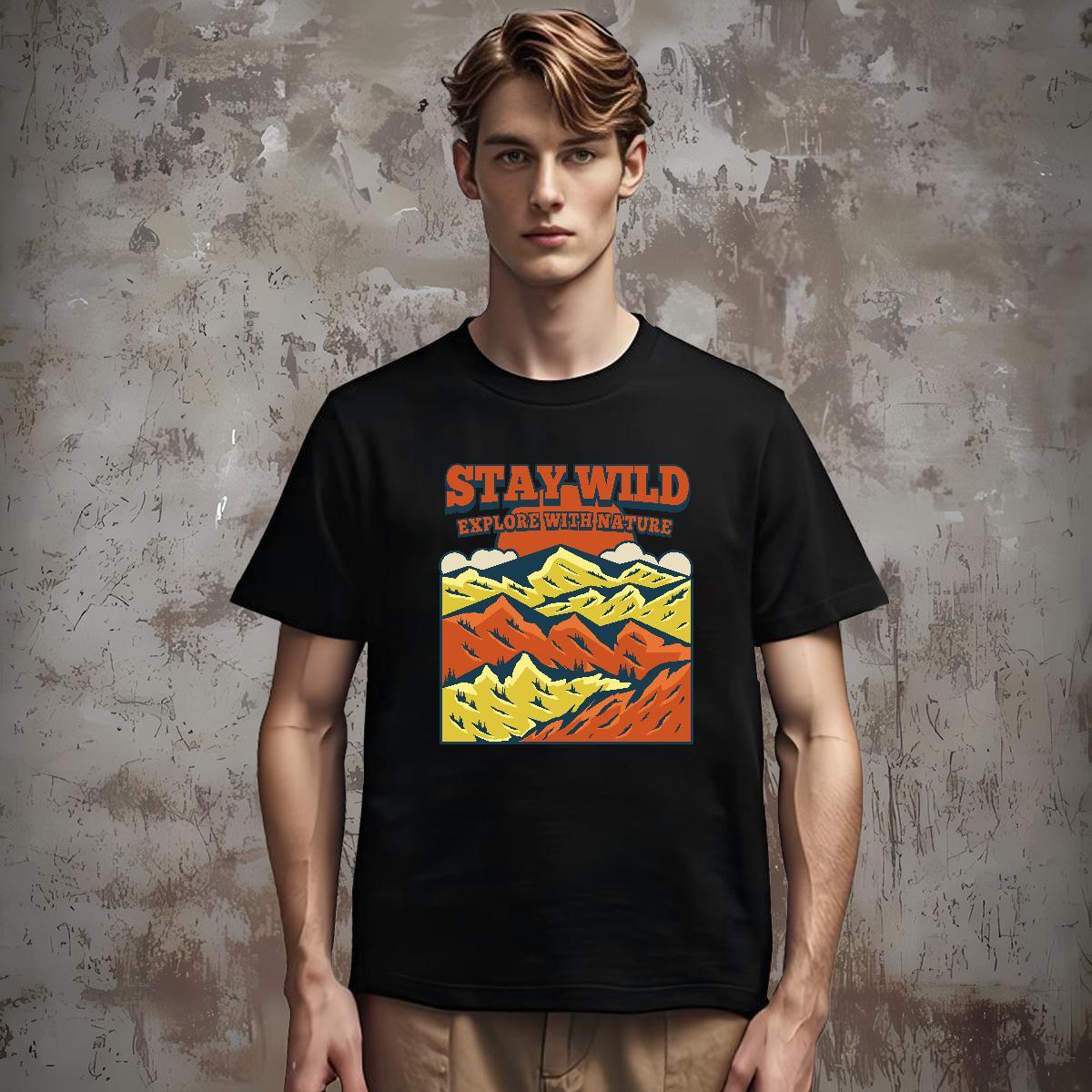 Loose T shirt 100% Cotton 230g mountains Street wear Hip Hop Cartoon Printing L-4XL Breathable Short Sleeve Tshirt for Man Woman Designer Tops