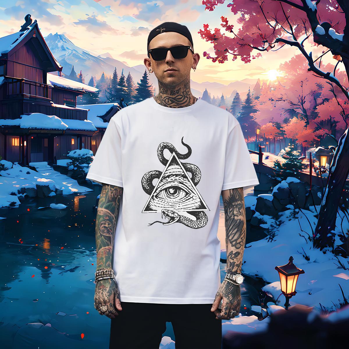 Loose T-Shirts 230g Pure Cotton eye of the devil Sports Casual Custom Printing O-Neck Short Sleeve Tshirt for Man Woman Fashion Wear