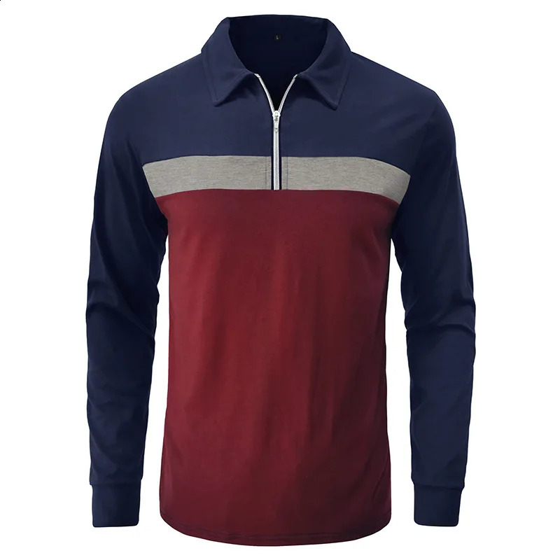 Polo Mens T-shirt in European and American Sizes Lapel Patchwork Polo Shirt Foreign Trade Mens Long Sleeved Shirt 240824
