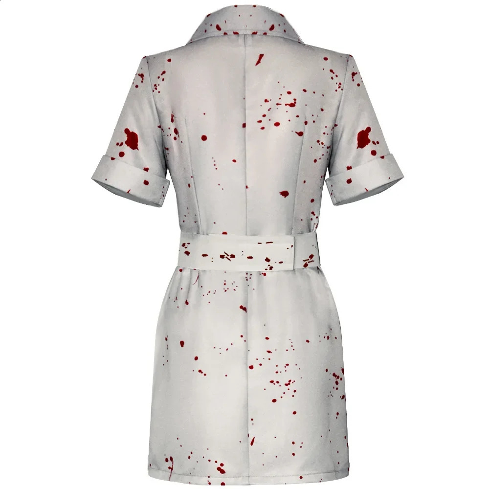 Silent Mountain Role Playing Nurse White Bloodstained Belt and Hat Uniform Halloween Costume Fancy Womens Clothing 240823