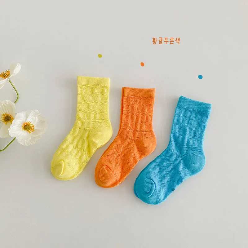 Summer Children Socks Candy Color Solid Cotton Thin Crew Socks Baby Boys Girls Holes Socks 3 Pairs/lot CL240824